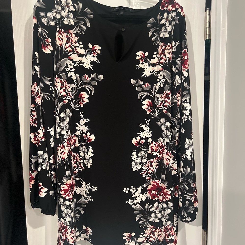 White House Black Market Black Dress with Floral Accents